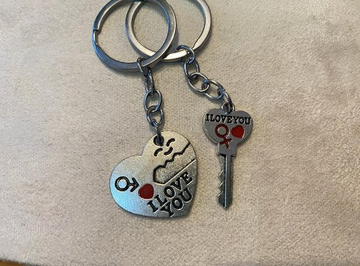 I Love You His and Hers Keyrings - Heart And Key