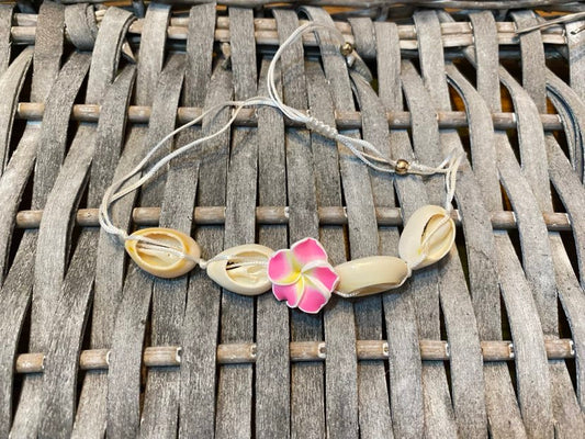 Fun Beach Themed Seashell Style Adjustable Bracelet With Faux Orchid