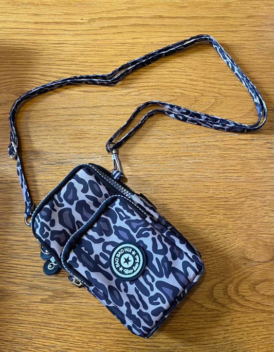 Black Leopard Print Crossbody Phone Bag